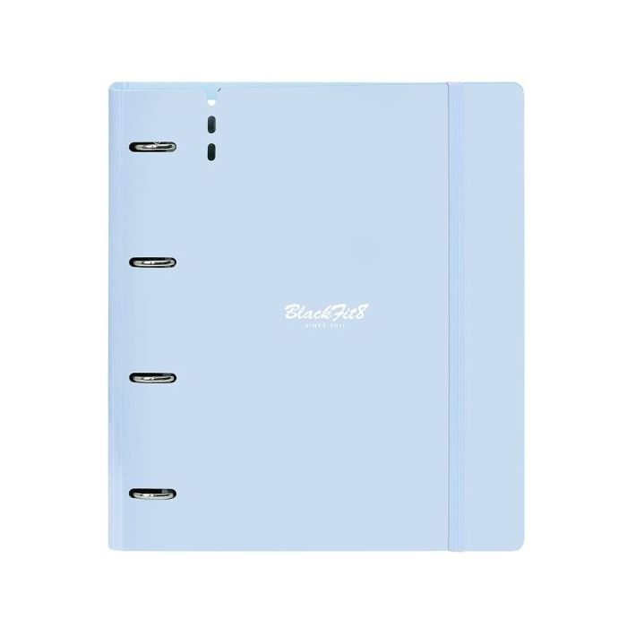 Safta Blackfit8 Cool Carpeta con 4 Anillas 35mm - Tapas de PP Foam - Recambio 100 Hojas - Cierre Elastico - Incluye Separadores - Ranura para Boligrafo - 270x40x320mm - Color Azul Claro