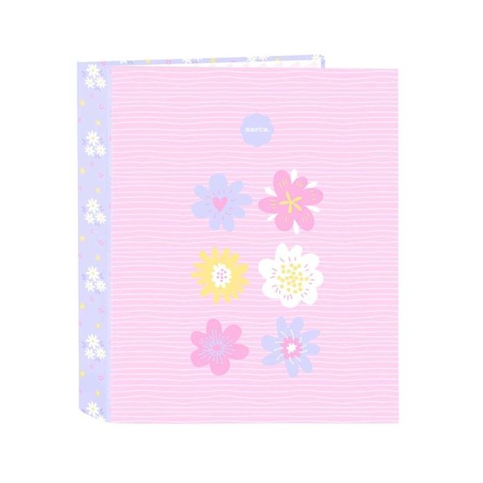 Safta Bouquet Carpeta con 4 Anillas 40mm - Tapas Duras Forradas - Formato Folio - 270x60x330mm - Color Rosa Pastel