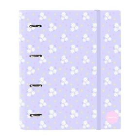 Safta Bouquet Carpeta con 4 Anillas 35mm - Tapas Duras Forradas - Recambio 100 Hojas - Cierre Elastico - Incluye Separadores - Hojas de 80g/m2 - 270x35x320mm - Color Violeta