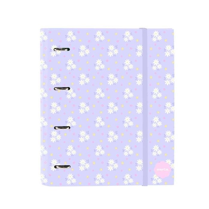 Safta Bouquet Carpeta con 4 Anillas 35mm - Tapas Duras Forradas - Recambio 100 Hojas - Cierre Elastico - Incluye Separadores - Hojas de 80g/m2 - 270x35x320mm - Color Violeta