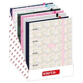 Safta Expositor con 8 Carpetas de 4 Anillas 35mm - Material Resistente - Incluye 100 Hojas por Carpeta - 290x340x340mm - Colores Surtidos