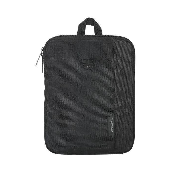Safta F.C.Barcelona Premium Funda para Portatil hasta 10.6" - Alojamiento Acolchado - Doble Tirador en Cremallera - Gomas de Sujecion - Asa de Mano - 1.4L - 205x25x275mm - Color Negro