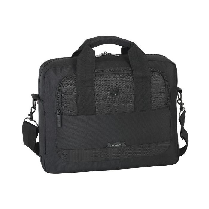 Safta F.C.Barcelona Premium Maletin para Portatil hasta 15.6" - Bolsillo para Tablet - Organizadores - Bandolera Ajustable - Asas Forradas - Sistema para Candado - 11L - 400x90x330mm - Color Negro