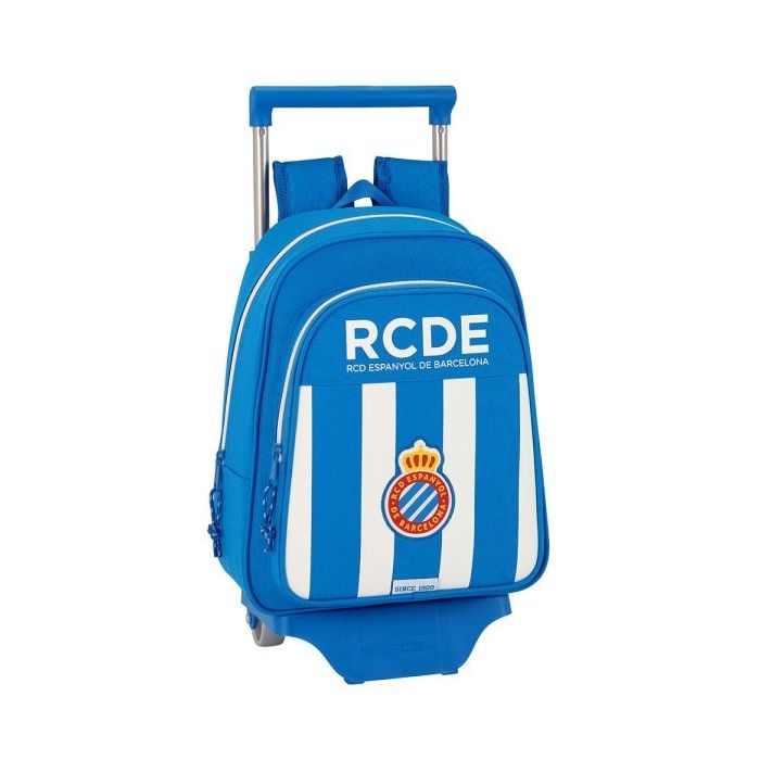 Safta RCD Espanyol Mochila con Carro - Hombreras Acolchadas - Bolsillo Frontal - Asa Superior - Mochila Extraible - Material Resistente - Medidas Abiertas - 10L - 270x100x330mm - Color Azul y Blanco