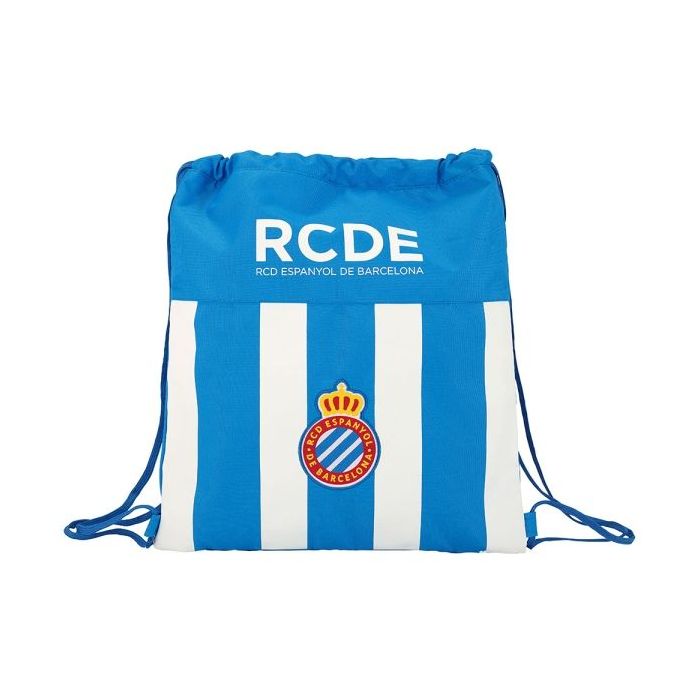 Safta RCD Espanyol Saco Plano - Bolsillo con Cremallera - Cierre con Cordones - 5L - Perfecto para Viajes - Funcionalidad y Comodidad - 350x10x400mm - Color Azul y Blanco