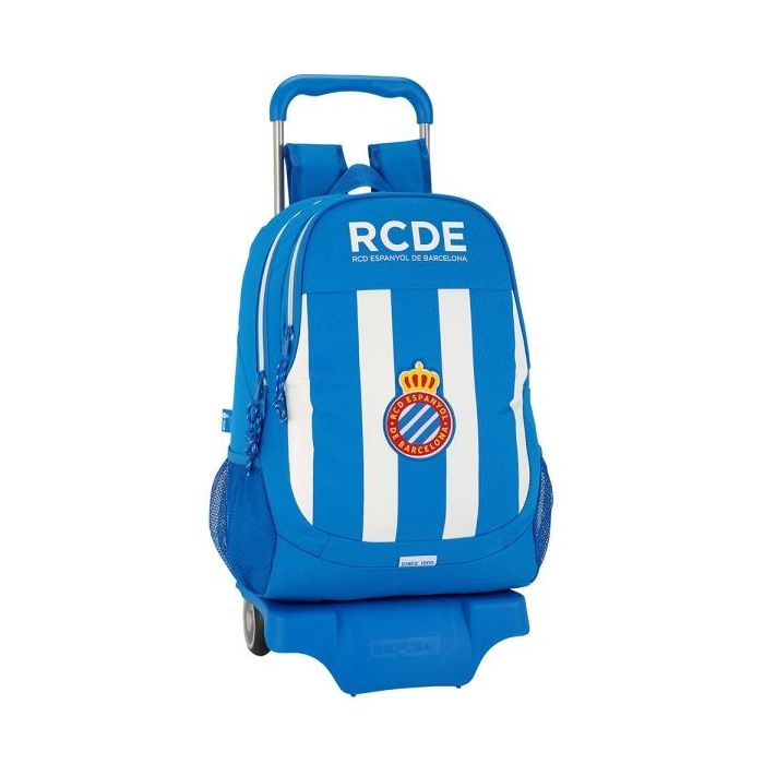 Safta RCD Espanyol Mochila con Carro - Portabotellas - Dos Compartimentos - Tirador Doble - Hombreras y Espalda Acolchadas - Asa Superior - Mochila Extraible - 320x160x440mm - Color Azul y Blanco