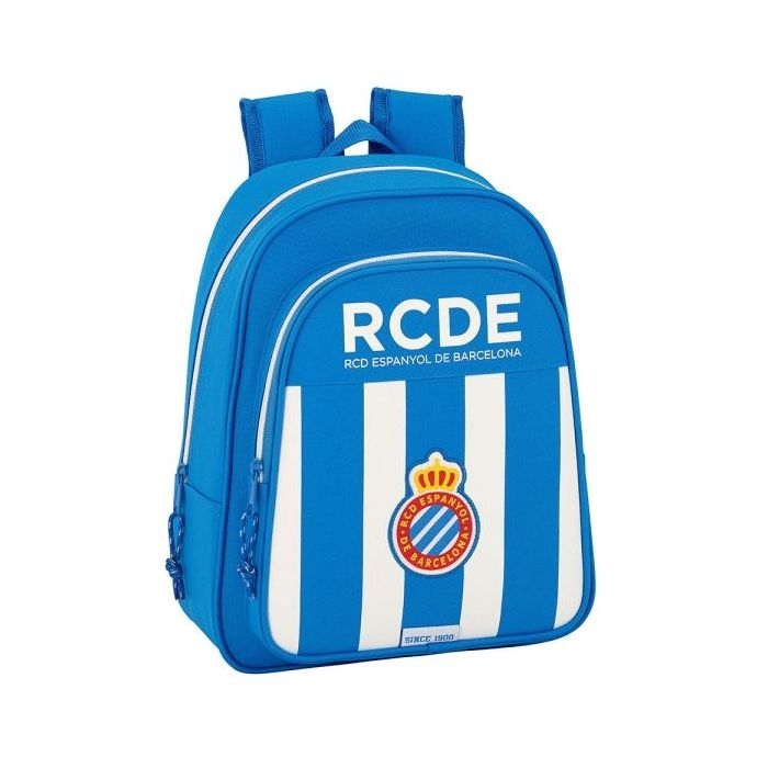 Safta RCD Espanyol Mochila Infantil - Adaptable a Carro - Hombreras Acolchadas - Bolsillo Frontal - Asa Superior - 9L - 270x100x330mm - Color Azul y Blanco