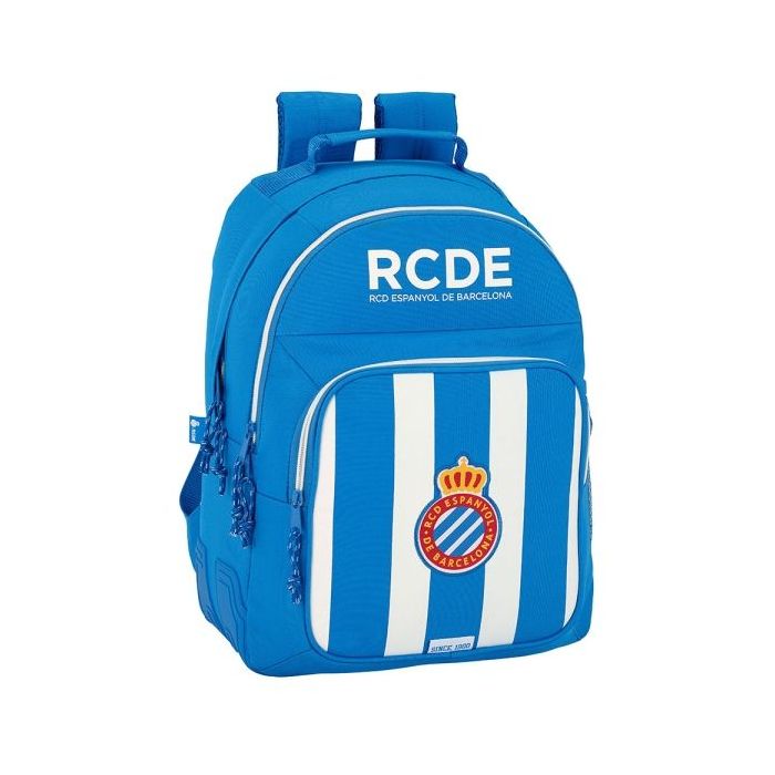 Safta Rcd Espanyol Mochila con 2 Compartimentos - Antirozaduras - Adaptable a Carro - Bolsillo Frontal - Portabotellas - Tirador Doble - Hombreras Ergonomicas - 20L - 320x150x420mm - Color Azul y Blanco