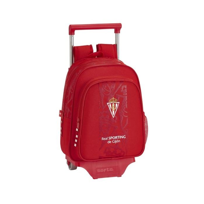 Safta Real Sporting de Gijon Corporativa Mochila con Carro - Portabotellas - Hombreras Ergonomicas - Mochila Extraible - Carro Resistente - 10L - 270x100x330mm - Color Rojo