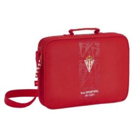 Safta Real Sporting de Gijon Corporativa Maletin con Cremallera - Bandolera Ajustable - Asa Forrada - Doble Tirador - Fondo Semirigido - 6L - 380x60x280mm - Color Rojo