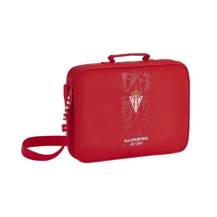 Safta Real Sporting de Gijon Corporativa Maletin con Cremallera - Bandolera Ajustable - Asa Forrada - Doble Tirador - Fondo Semirigido - 6L - 380x60x280mm - Color Rojo