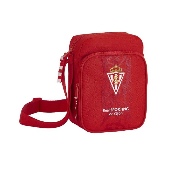Safta Real Sporting de Gijon Corporativa Bandolera - Cremallera - Bolsillo Frontal - Bandolera Ajustable - Compartimento Trasero con Velcro - 2L - 160x60x220mm - Color Rojo