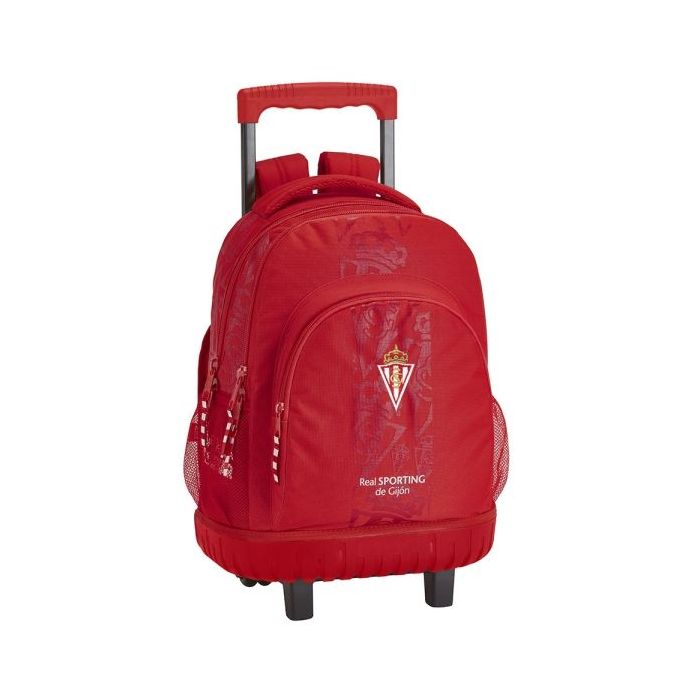 Safta Real Sporting de Gijon Corporativa Mochila con Carro - 2 Compartimentos - Bolsillo Frontal - Portabotellas - Acolchado - Base Reforzada - 44L - 320x210x450mm - Color Rojo