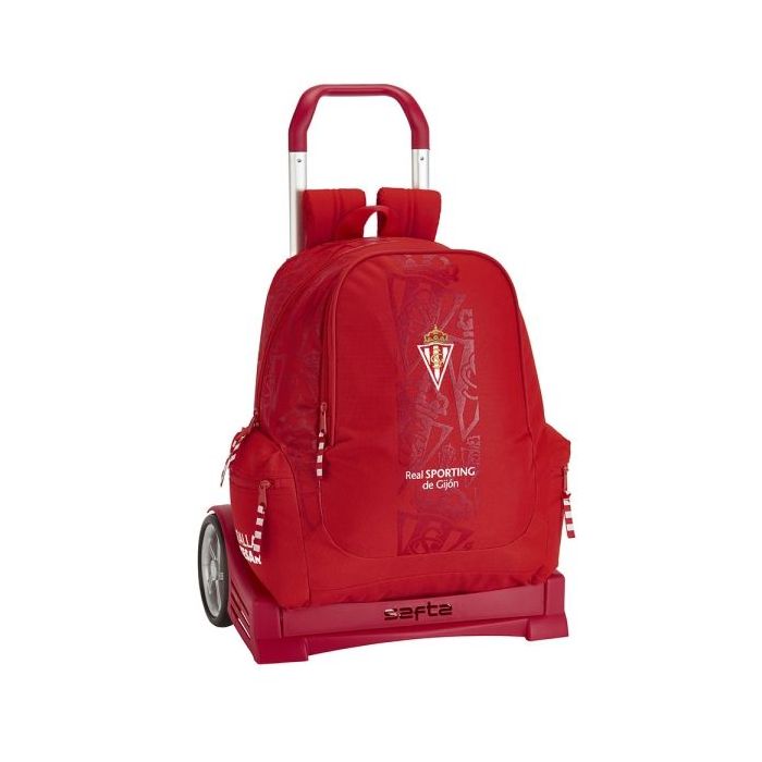 Safta Real Sporting de Gijon Corporativa Mochila con Carro - Cremallera - Hombreras Acolchadas - Tirador Doble - Mochila Extraible - Ruedas Antivibracion - 320x170x430mm - Color Rojo