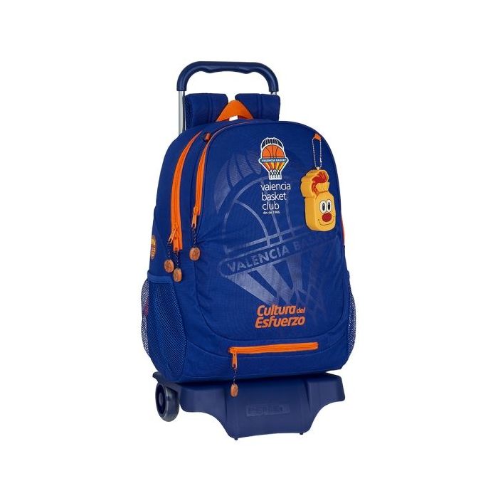 Safta Valencia Basket Mochila con Carro - Portabotellas - 2 Compartimentos - Doble Cremallera - Hombreras y Espalda Acolchadas - Asa Superior - Mochila Extraible - 320x160x440mm - Color Azul Oscuro