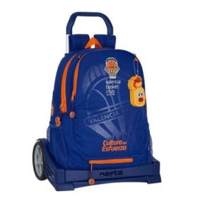 Safta Valencia Basket Mochila con Carro - Portabotellas - Dos Compartimentos - Tirador Doble - Hombreras y Espalda Acolchadas - Asa Superior - Mochila Extraible - 320x160x440mm - Color Azul Oscuro