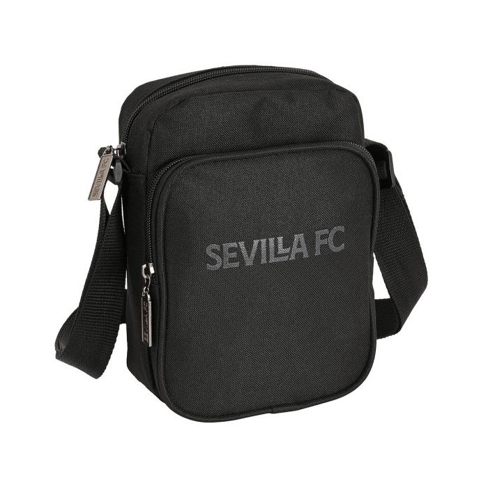 Safta Sevilla FC Teen Bandolera - Cremallera - Bolsillo Frontal - Bandolera Ajustable - Compartimento Trasero con Velcro - 2L - 160x60x220mm - Color Negro