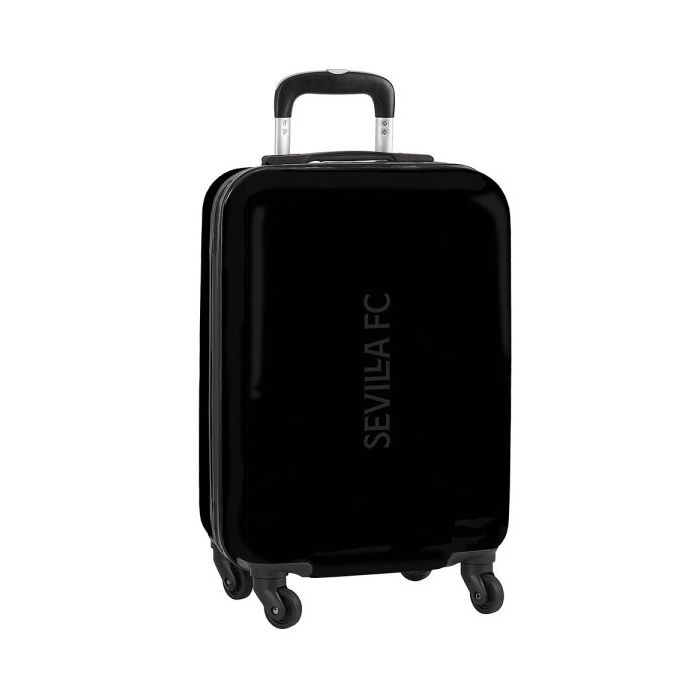 Safta Sevilla FC Teen Maleta Trolley de Cabina 20” - Cierre con Candado - Bolsillo de Red - Cintas con PVC - Ruedas 360º - Asa Flexible PVC - Mango Extensible - 40.1L - 345x200x550mm - Color Negro