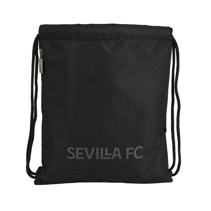 Safta Sevilla FC Teen Saco Plano - Bolsillo con Cremallera - Cierre con Cordones - 5L - Ligero y Compacto - 350x10x400mm - Color Negro