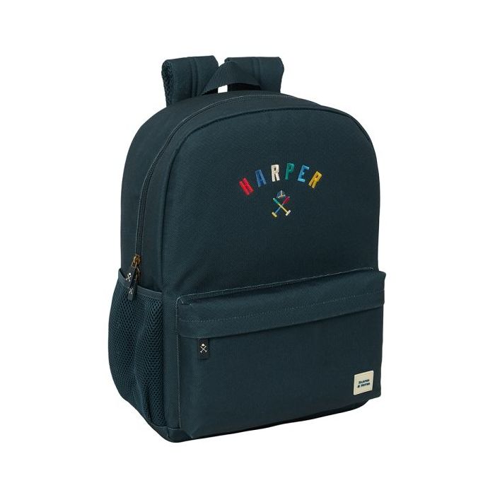 Safta Harper and Neyer Mochila Adaptable a Carro - Tirador Doble - Hombreras Ergonomicas - Bolsillo Frontal - Asa Superior - 18L - 320x140x430mm - Color Azul Marino