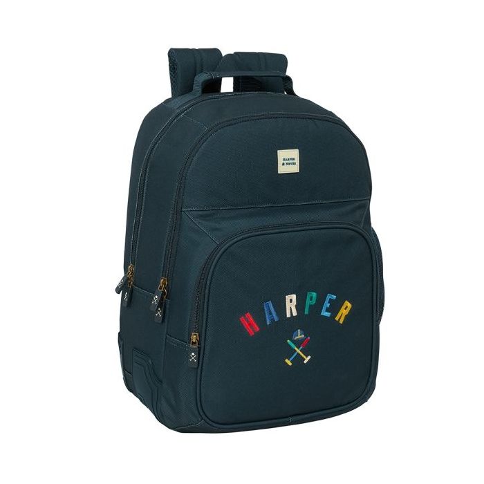 Safta Harper and Neyer Mochila con 2 Compartimentos - Antirozaduras - Adaptable a Carro - Bolsillo Frontal - Portabotellas - Tirador Doble - Hombreras Ergonomicas - 320x150x420mm - Color Azul Marino