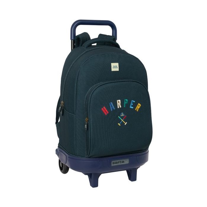 Safta Harper and Neyer Mochila con Carro - Extraible - Bolsillo Frontal - Portabotellas - Tirador Doble - Hombreras Acolchadas - Tarjeta ID - Bandeja PVC - 33L - 330x220x450mm - Color Azul Marino