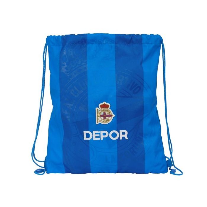 Safta Real Deportivo de la Coruña Saco Plano - Bolsillo Interior con Cremallera - Cierre con Cordones - 5L - 350x10x400mm - Color Azul