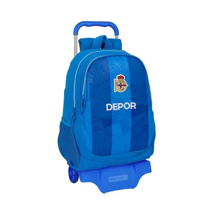 Safta Real Deportivo de la Coruña Mochila con Carro - Portabotellas - 2 Compartimentos - Hombreras y Espalda Acolchadas - Asa Superior - Mochila Extraible - 320x160x440mm - Color Azul