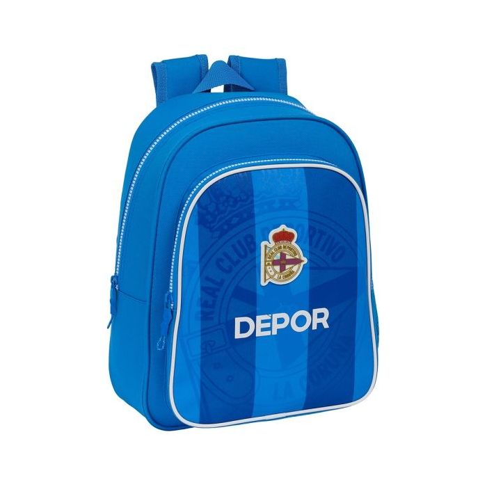 Safta Real Deportivo de la Coruña Mochila Infantil - Adaptable a Carro - Portabotellas - Hombreras Ergonomicas - Bolsillo Frontal - Asa de Mano Superior - 9L - 270x100x330mm - Color Azul