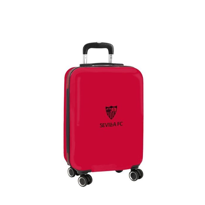 Safta Sevilla FC Maleta Trolley de Cabina 20” - Cierre con Candado - Interior Forrado y Bolsillos - Cintas con Cierre PVC - Ruedas Giratorias - Ajustable - 40.10L - 345x200x550mm - Color Rojo