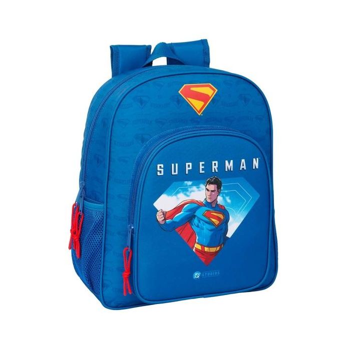 Safta Superman Mochila - Adaptable a Carro - Bolsillos Laterales - Doble Tirador - Ergonomia Acolchada - Bolsillo Frontal - Asa de Mano - 15L - 320x120x380mm - Color Azul Oscuro