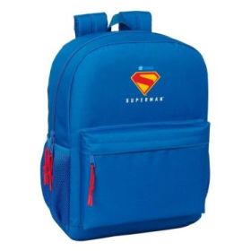 Safta Superman Mochila Adaptable a Carro - Cremallera Doble - Hombreras Acolchadas - Espacio de 18L - Bolsillo Frontal - Asa Superior - 320x140x430mm - Color Azul Oscuro