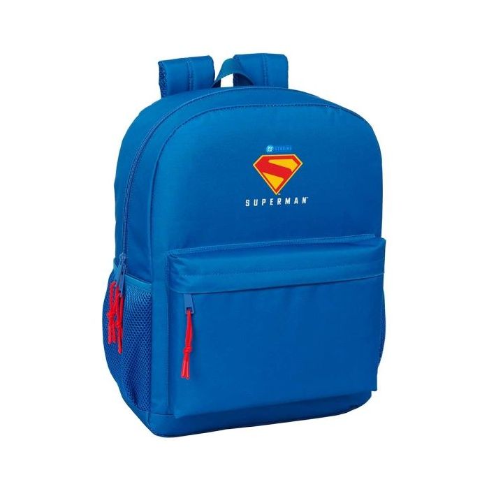 Safta Superman Mochila Adaptable a Carro - Cremallera Doble - Hombreras Acolchadas - Espacio de 18L - Bolsillo Frontal - Asa Superior - 320x140x430mm - Color Azul Oscuro