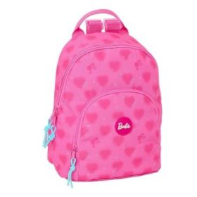 Safta Barbie Corazones Mini Mochila - Bolsillo Frontal - Cremallera Doble - Bolsillo Trasero - Hombreras Ajustables - Asa Superior - 250x130x300mm - Color Rosa