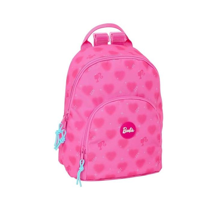 Safta Barbie Corazones Mini Mochila - Bolsillo Frontal - Cremallera Doble - Bolsillo Trasero - Hombreras Ajustables - Asa Superior - 250x130x300mm - Color Rosa