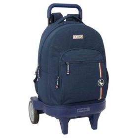Safta el Ganso Eclipse Mochila con Carro - Bolsillo Frontal - Portabotellas - Asa y Hombreras Acolchadas - Tarjeta ID - Ruedas Antivibracion - 33L - 330x220x450mm - Color Azul Marino