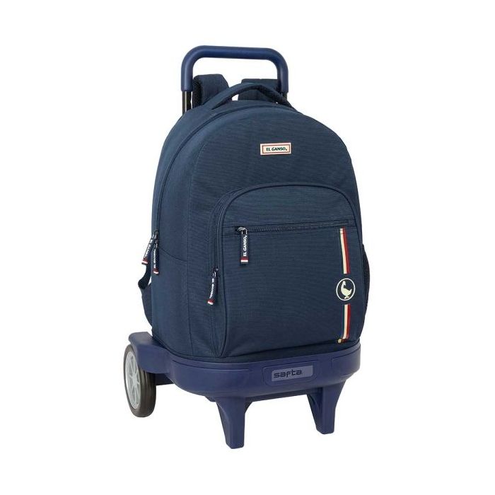 Safta el Ganso Eclipse Mochila con Carro - Bolsillo Frontal - Portabotellas - Asa y Hombreras Acolchadas - Tarjeta ID - Ruedas Antivibracion - 33L - 330x220x450mm - Color Azul Marino