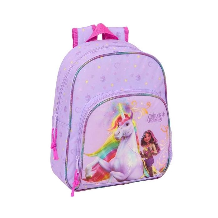 Safta Unicorn Academy Mochila Infantil - Adaptable a Carro - Portabotellas - Hombreras Ergonomicas - Bolsillo Frontal - Asa de Mano - 9.5L - 280x100x340mm - Color Rosa