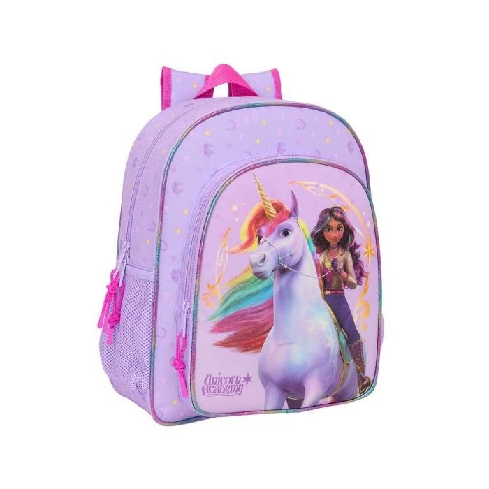 Safta Unicorn Academy Mochila - Adaptable a Carro - Portabotellas - Doble Tirador en Cremallera - Hombreras Ergonomicas - Asa de Mano Superior - 15L - 320x120x380mm - Color Rosa