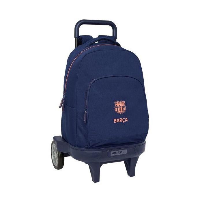 Safta F.C.Barcelona 2ª Equipacion Mochila con Carro - Ruedas Antivibracion - Bolsillo Frontal - Portabotellas - Asa Acolchada - Tarjeta ID - Mochila Extraible - 33L - 330x220x450mm - Color Azul Marino