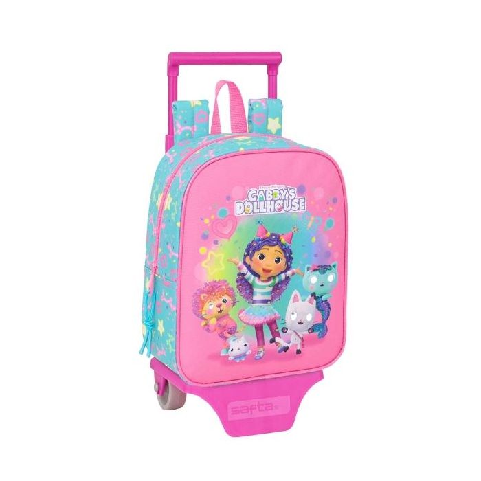 Safta Gabby's Dollhouse Confetti Mochila con Carro - Tarjeta ID - Asa Superior - Mochila Extraible - Resistente en Materiales - 6L - Carro de PP - Carro en PVC - 220x100x270mm - Color Rosa