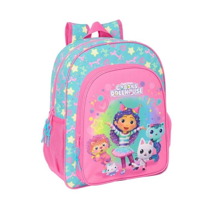 Safta Gabby's Dollhouse Confetti Mochila - Adaptable a Carro - Portabotellas - Tirador Doble - Hombreras Acolchadas Ergonomicas - Bolsillo Frontal - Asa de Mano - 15L - 320x120x380mm - Color Rosa