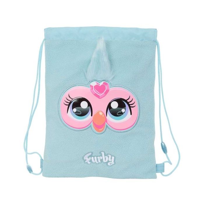 Safta Furby Saco Plano - Bolsillo Interior con Cremallera - Cierre con Cordones - 3L - 260x10x340mm - Color Azul Claro