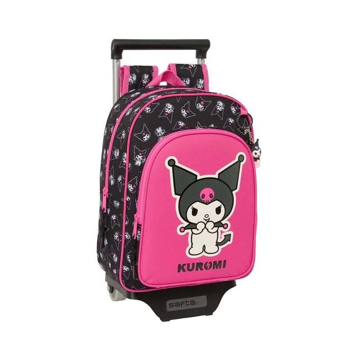 Safta Kuromi Mochila con Carro - Portabotellas - Hombreras Acolchadas - Bolsillo Frontal - Asa Superior - Mochila Extraible - Material Resistente - 10L - 60x110x340mm - Color Negro y Rosa