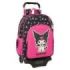 Safta Kuromi Mochila con Carro - Portabotellas - Doble Tirador - Ergonomia Acolchada - Mochila Extraible - Ruedas de Goma - 21L - 330x140x420mm - Color Negro y Rosa