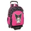 Safta Kuromi Mochila con Carro - Portabotellas - Doble Tirador - Ergonomia Acolchada - Mochila Extraible - Ruedas de Goma - 21L - 330x140x420mm - Color Negro y Rosa