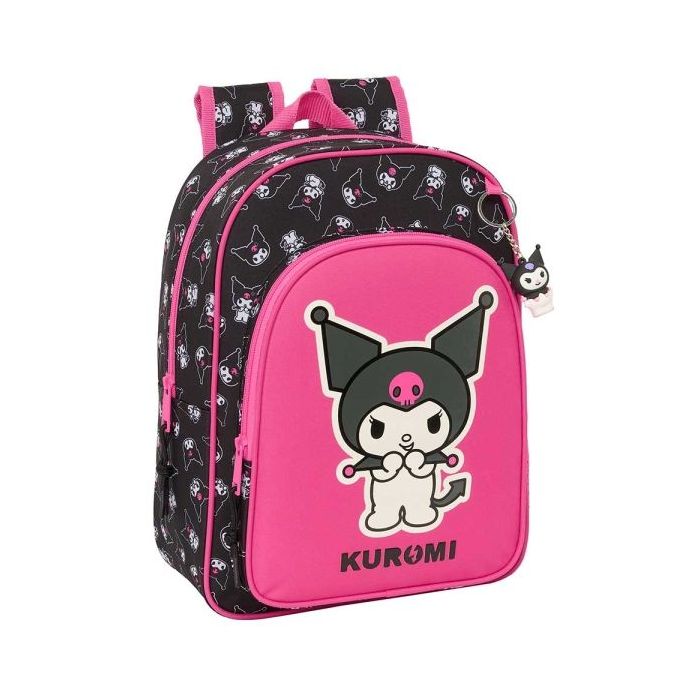 Safta Kuromi Mochila Infantil - Adaptable a Carro - Portabotellas - Hombreras Acolchadas - Bolsillo Frontal - 10L - 260x110x340mm - Color Negro y Rosa