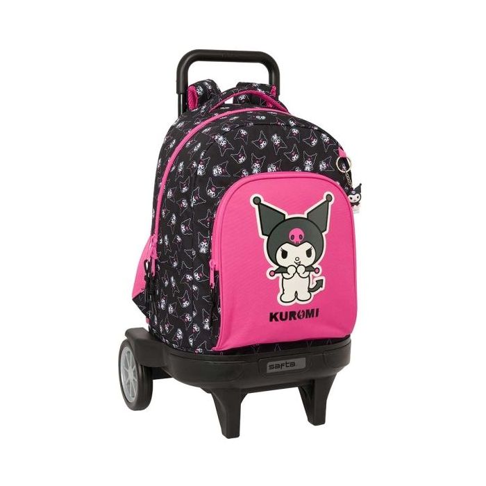 Safta Kuromi Mochila con Carro - Extraible - Bolsillo Frontal - Portabotellas - Tirador Doble - Hombreras Acolchadas - Tarjeta ID - Ruedas Antivibracion - 330x220x450mm - Color Negro y Rosa