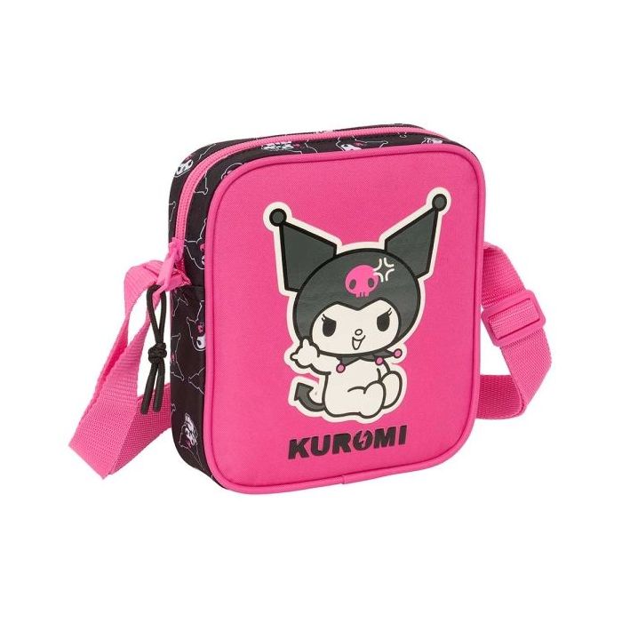 Safta Kuromi Bolsito con Bandolera - 1L - Material Duradero - Ideal para Uso Diario - 160x40x180mm - Color Negro y Rosa