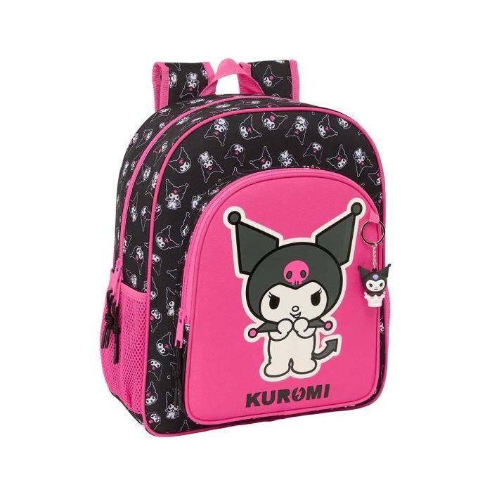 Safta Kuromi Mochila - Adaptable a Carro - Bolsillos Laterales - Doble Tirador - Hombreras Acolchadas - Bolsillo Frontal - Asa de Mano - 15L - 320x120x380mm - Color Negro y Rosa